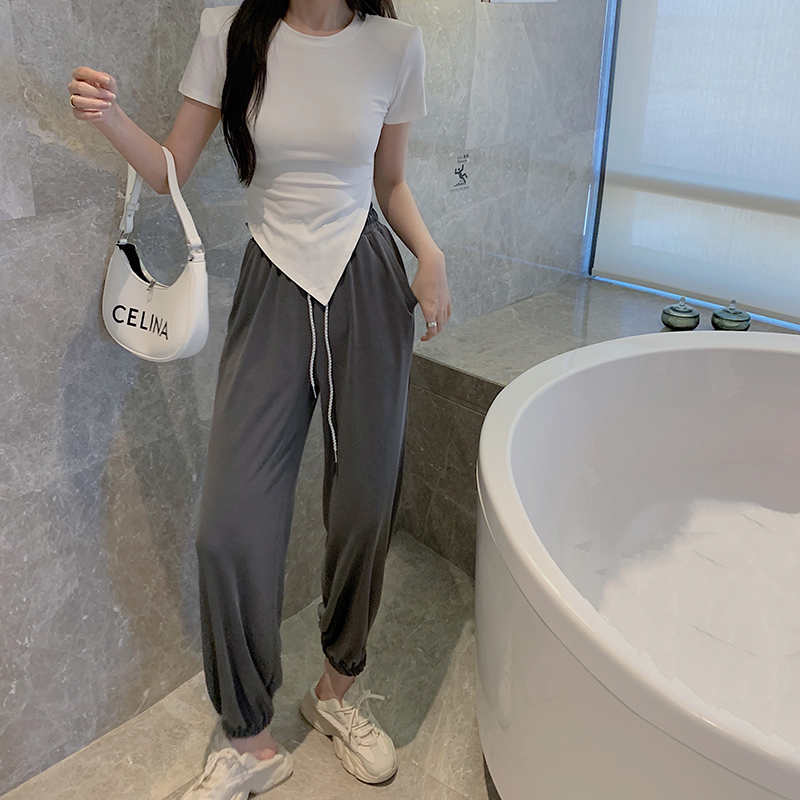 Irregular scheming, slimming, split top, high-waisted, wide-leg casual pants, loose-fitting harem pants