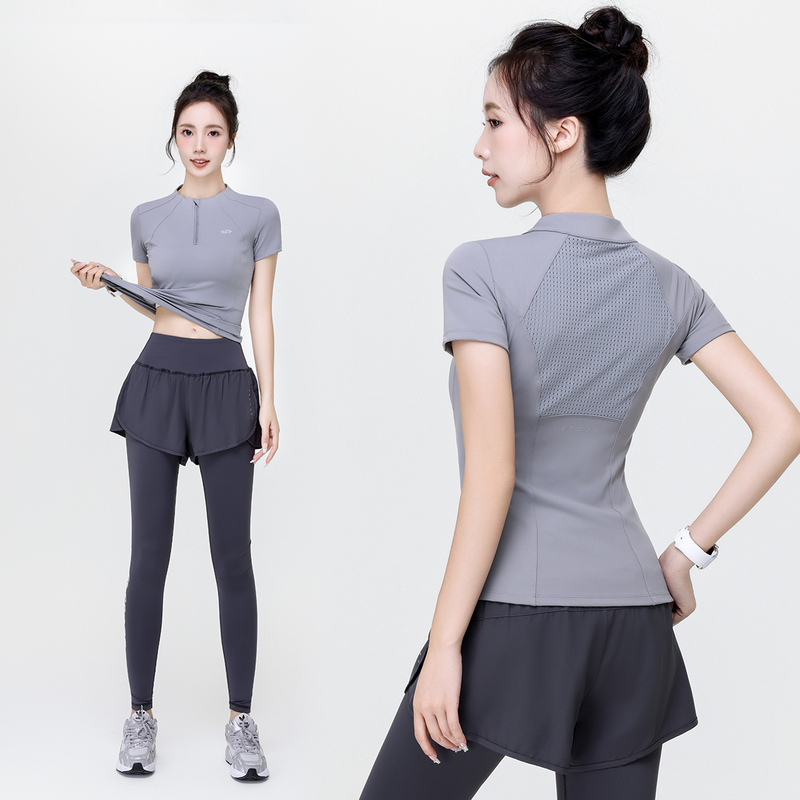 Morning Running Sports Suit for Women 2026 Summer Breathable Professional Yoga Wear Fashionable Outdoor Running Quick-Drying Short-Sleeved