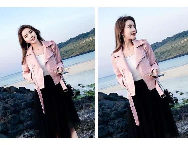 . Áo khoác da nữ mùa xuân và mùa thu mới 2019 rộng kích thước phiên bản Hàn Quốc của áo khoác xe máy 200 kg chất béo hoang dã - Quần áo da