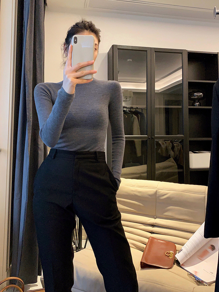 Garbociaga Longxier good texture Basulan wool mid-collar bottoming sweater women's autumn and winter 1107