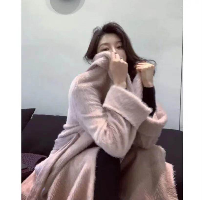 Garbociaga Long Xier Pink Lady Golden Sable Velvet Lace-Up Long Coat Jacket Female Winter 0099