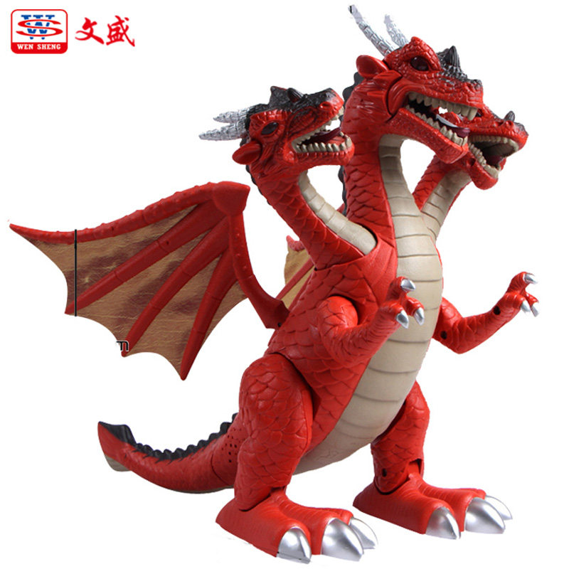 Wensheng three-headed pterodactyl dinosaur toy electric simulation animal model Walking children's toy large set