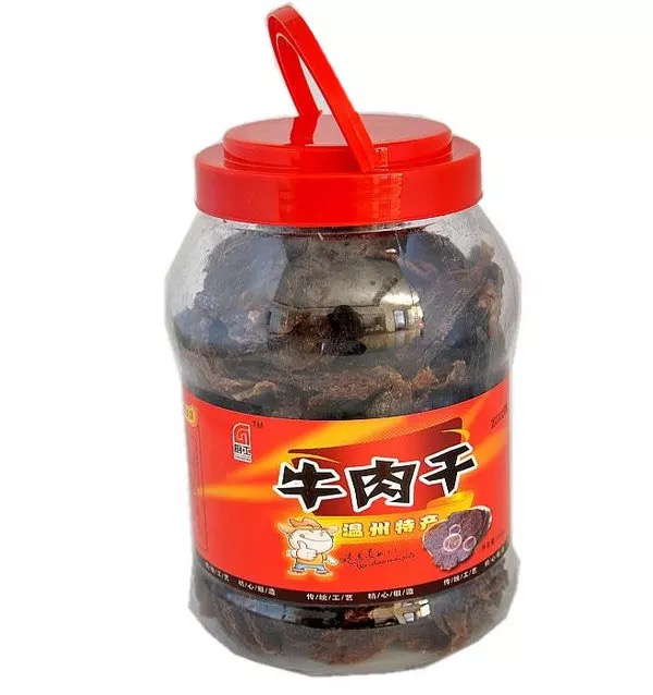 Wenzhou specialty cook lake beef dry beef snack 370 grams barrel 1000g group purchase
