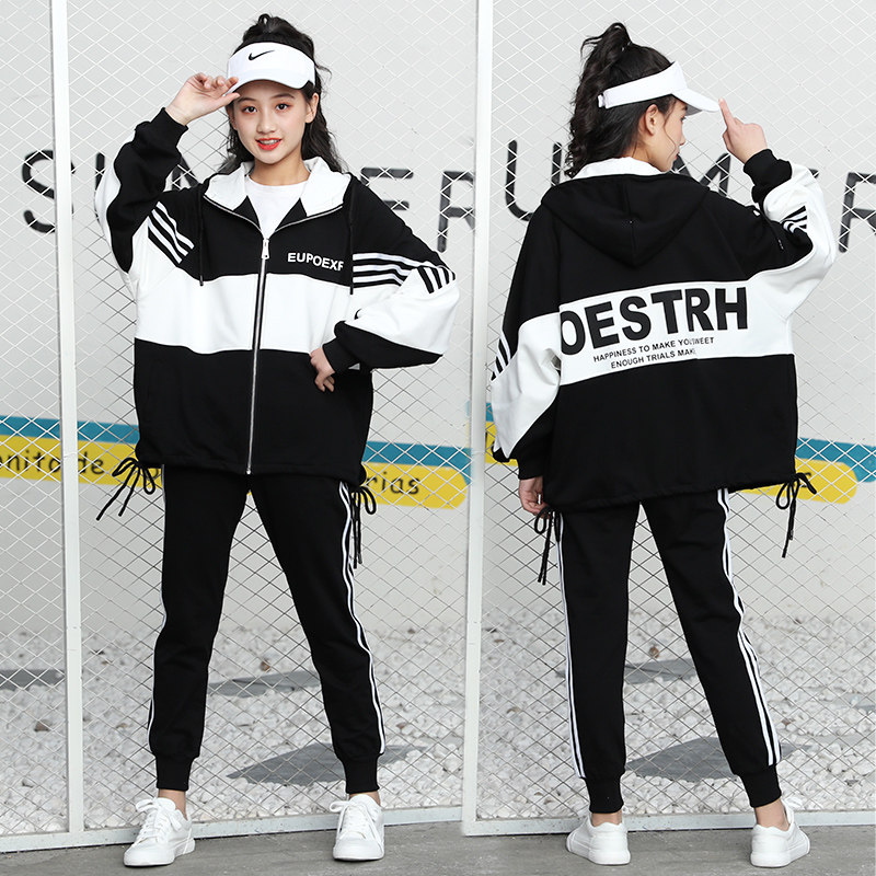 Girls' sports suit 2022 spring new style 12-15 years old middle and big boys 13 girls foreign style spring two-piece suit