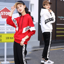 Female children autumn clothes 2021 New 12 girls 15 years old foreign style women Autumn 13 girls sports fashion two-piece set