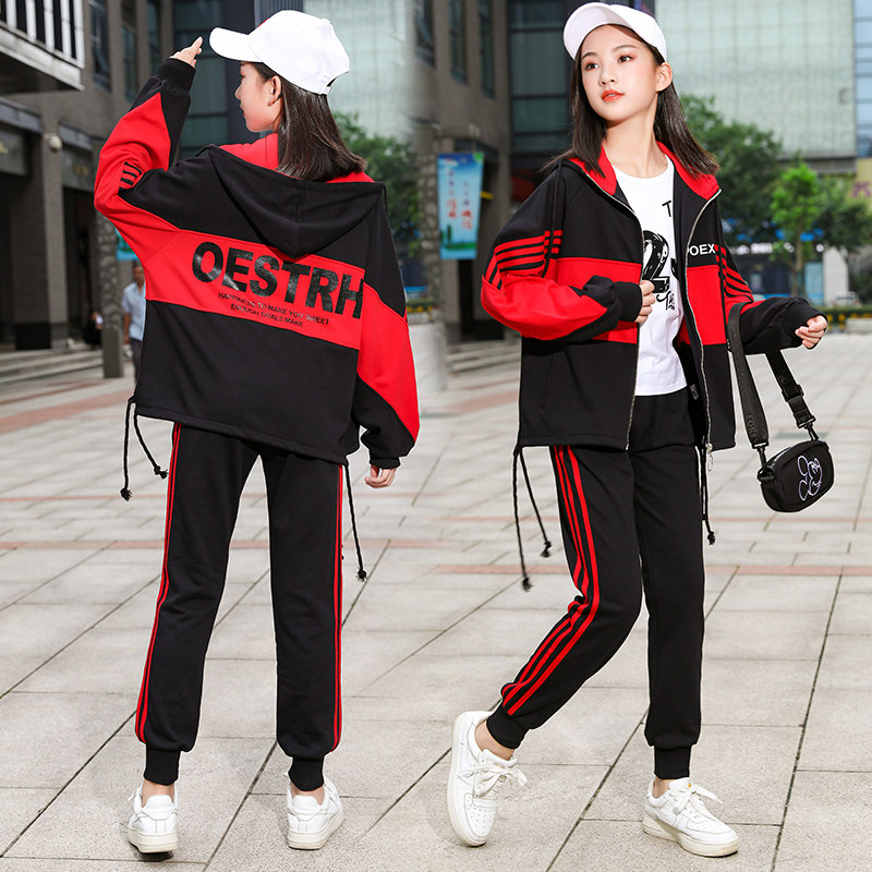 Girl set 2022 spring new 12 foreign style fashion 13 big Children Spring 14 girls sports three sets 15 years old