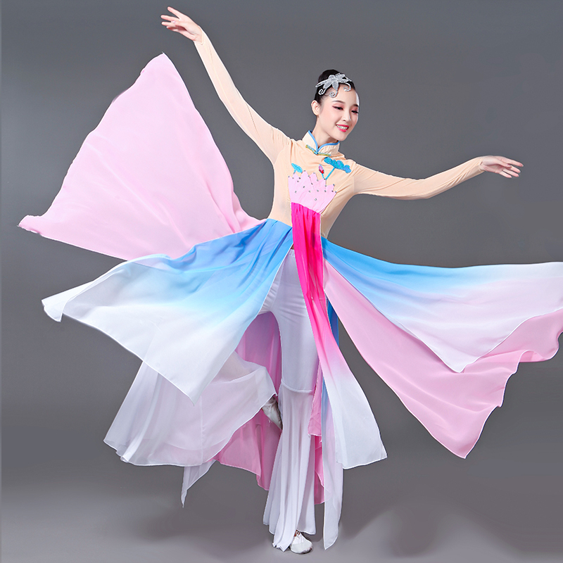 Hanfu Chinese Folk Classical dance costumes elegant Chinese fairy water sleeve Umbrella Dance adult dance costume Chiffon