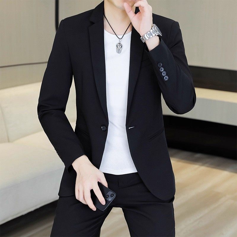Trendy Casual Suit Set for Men, Slim-Fit Suit with Suit Collar, Men's Clothing for Weddings and Graduations, Suit Jacket