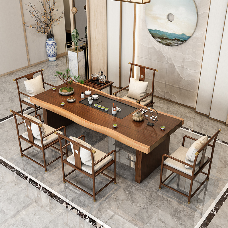 New Chinese solid wood tea table tea set set Integrated 1 meter 8 home living room Zen log light luxury kung fu tea table