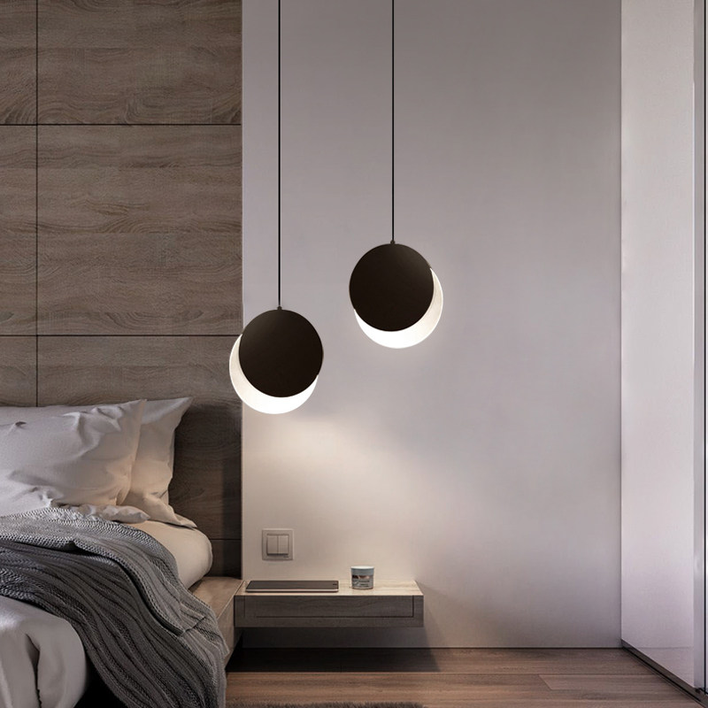 Rear modern living room corner circular lunar eclipse hanging lamp Nordic minimalist creative style dining room Bedroom headboard lighting