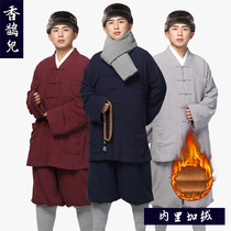 Shangyuan incense Magpie linen plus velvet suit short gown suit winter thickened small coat monk dress warm Monk suit