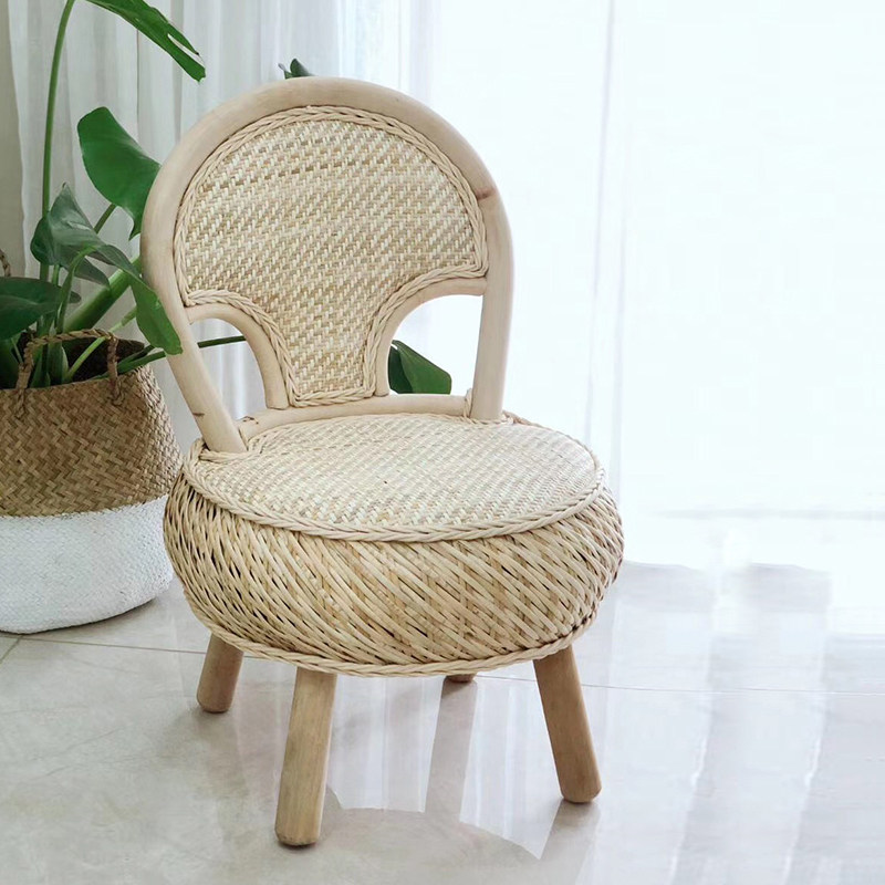 Liangshun vine choreography home stool leaning on chair round stool natural rattan chair bedroom minimalist casual stool Children's desk