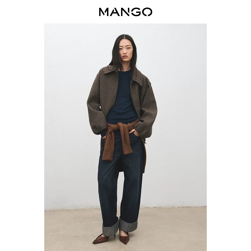 Весенний футболка Mango, удобная длинный рукав с круглым воротом, узкий силуэт