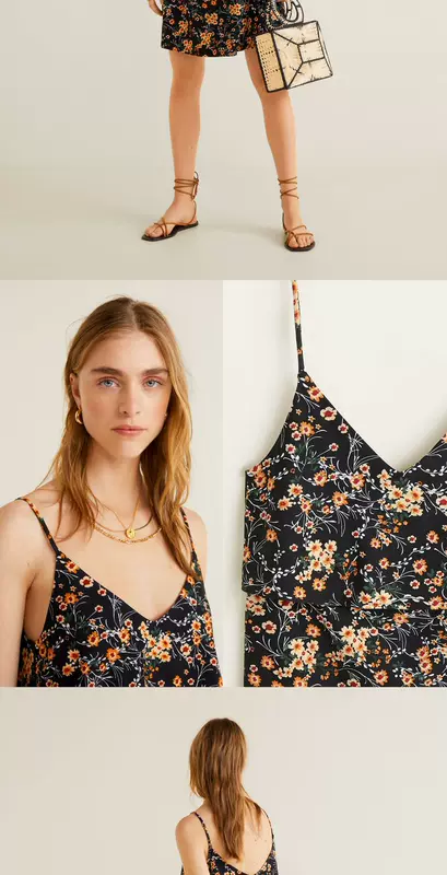 MANGO Womens 2019 thu đông đơn giản, cổ chữ V đi nghỉ mát thời trang ngọt ngào - váy đầm