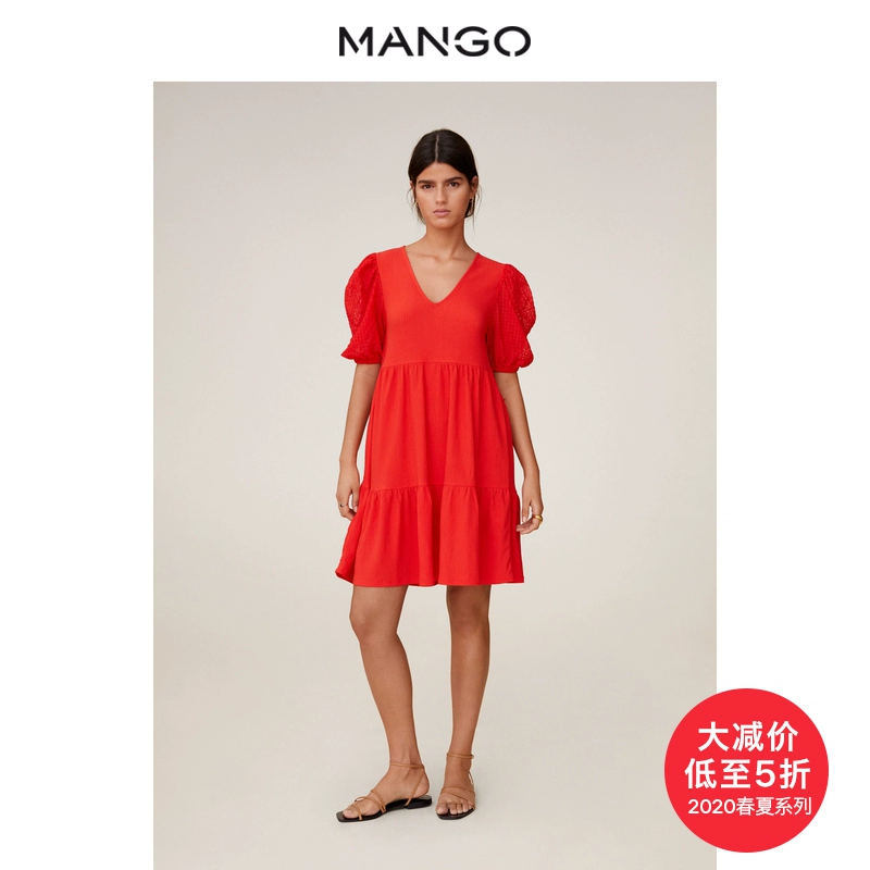 Trang phục nữ MANGO 2020 Mùa xuân và mùa hè Bong bóng mới tay ngắn Thiết kế váy loe - váy đầm