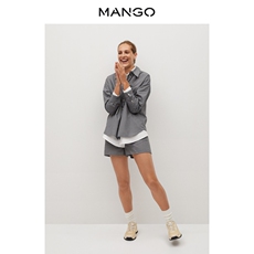 женская рубашка mango女装衬衫2020秋冬新款胸袋系扣袖口棉质衬衫