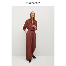 женская рубашка mango女装衬衫2020秋冬新款翻领长袖系扣袖口纯色衬衫