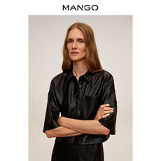 женская рубашка mango女装衬衫2020秋冬新款短袖落肩车缝系纽扣衬衫
