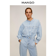 женская рубашка 【下架】mango女装衬衫2020春夏新款棉质灯笼袖水洗牛仔衬衫