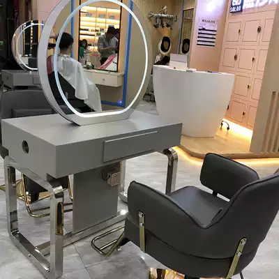 Lili shop mirror table simple high-grade hair salon with lantern hairdressing mirror stainless steel European style mirror table photo studio makeup mirror