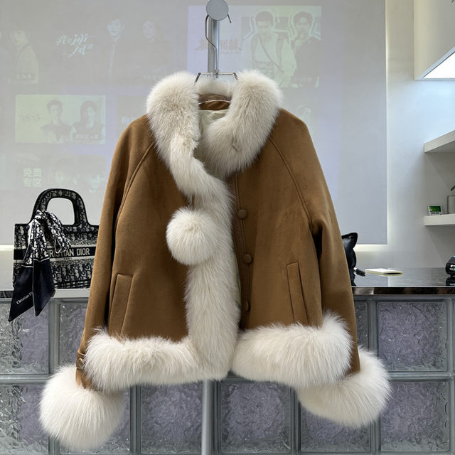 To Romance 2023 New Fox Fur Fur Jacket Women's Fur Ball White Goose Down Liner Down Sheep Skin