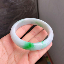Laokeng natural A goods floating green jade positive ring bracelet floating flower Yang green jade bracelet Emerald bracelet 58 ring mouth