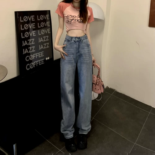 Tide, осенние прямые свободные джинсы, весенние штаны, высокая талия, оверсайз, свободный крой