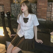 Summer day jk suit woman 2022 Korean version Temperament Two Sets Short Sleeves White Shirt 100 Pleats Half Body Dress Skirt