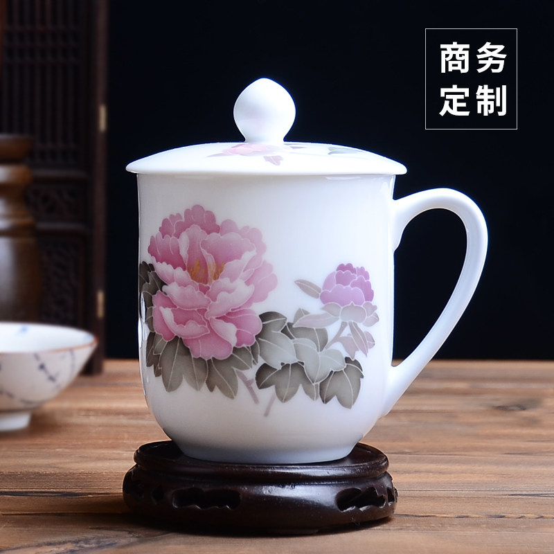 Xiangli kiln Liling porcelain Hand-painted underglaze multicolored ceramic cup Conference office teacup with lid can be customized
