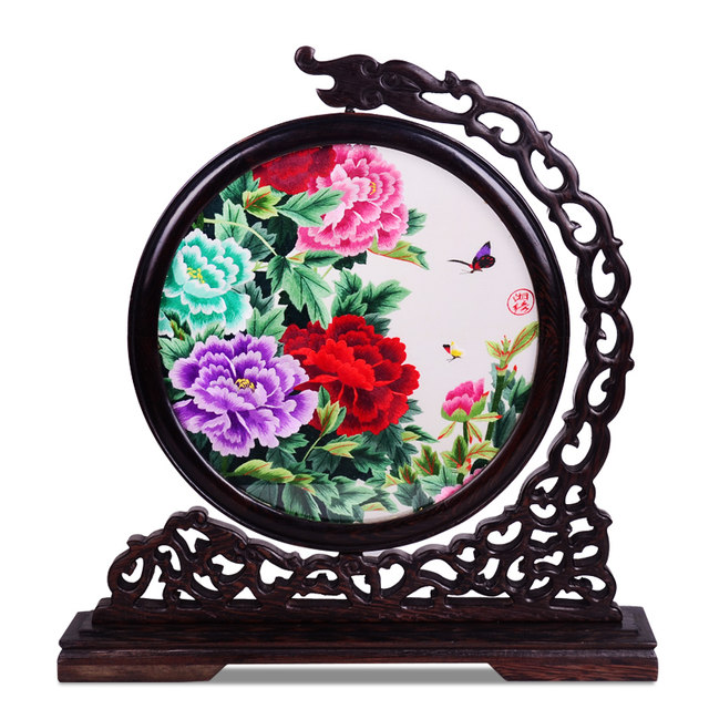 Xiang Embroidery Hand Embroidered Double Sided Embroidery Ornaments Screen Move Court Sand