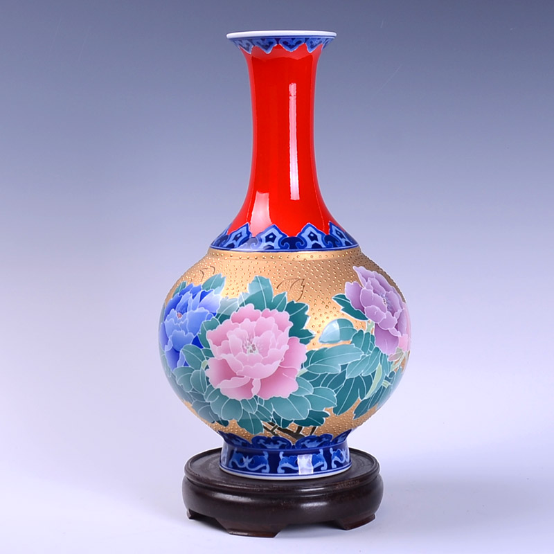 Chinese red floating gold peony design high white porcelain vase household act the role ofing is tasted furnishing articles ceramic decoration villa