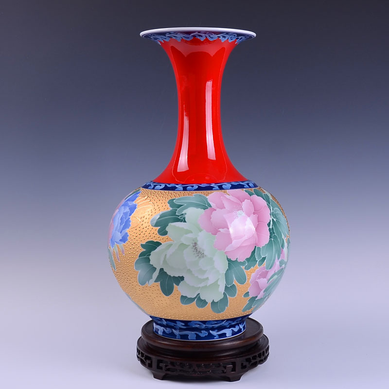 Liling ceramic reliefs big vase under the glaze colorful paint blooming flowers, 46 cm tall tree porcelain gifts