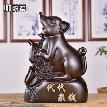 Ebony wood carving mouse ornaments solid wood carving animals twelve Zodiac mouse home living room decoration mahogany crafts