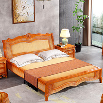 Natural real rattan bed Southeast Asia luxury high-end Indonesian imported jade rattan mat bed double solid wood bed 1 8 large bed