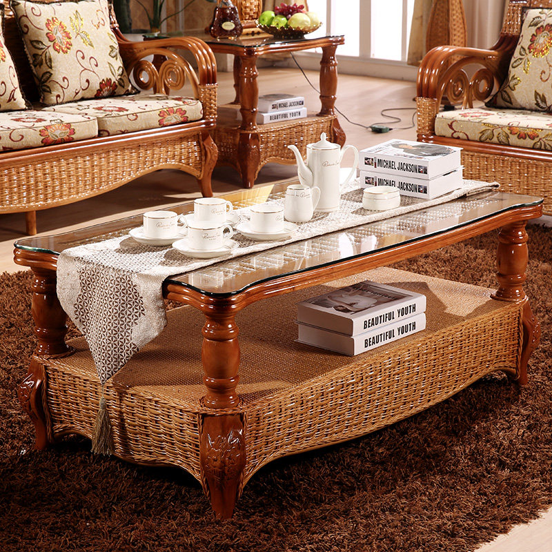 Southeast Asian Indonesian rattan tea table Long tea table Hotel clubhouse rattan art furniture Indonesian rattan tree tea table