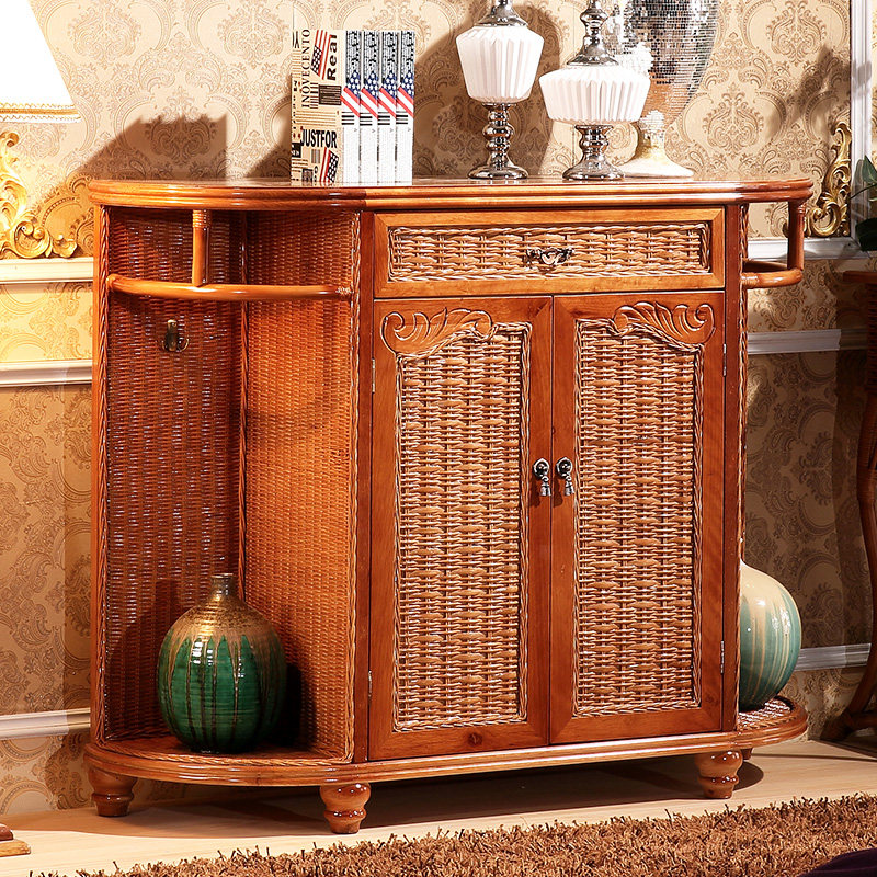 Southeast Asian style Indonesian rattan furniture rattan wood shoes cabinet Double door Shoe cabinet Cabinet Rattan Shoes Cabinet Sukine Cabinet Door Hall Cabinet
