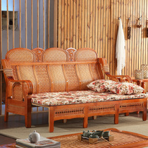 Solid wood rattan sofa bed pull-out and combined multifunctional foldable telescopic 1 8 m double push-pull bed