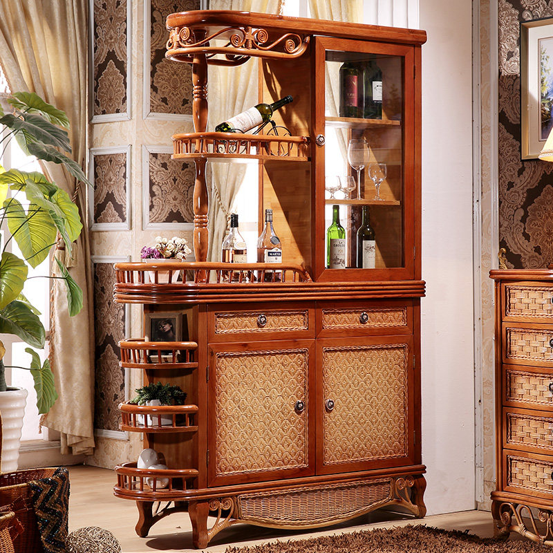 Rattan furniture storage cabinet hotel living room Chinese storage cabinet wine cabinet rack wine rack real rattan rack
