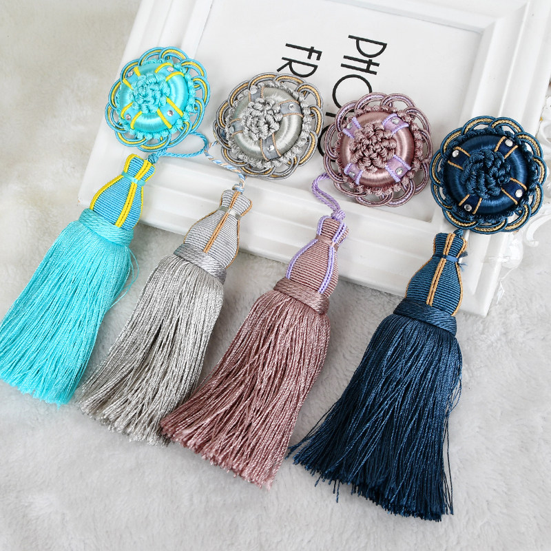 Cotton beauty European-style modern curtains small hanging ears Don't pin a flow Suit full hanging multi-color artificial silk curtains hanging balls