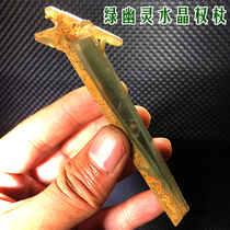Natural crystal raw stone green ghost ore naked stone scepter backbone crystal specimen home pendulum with hand holding stone ornamental