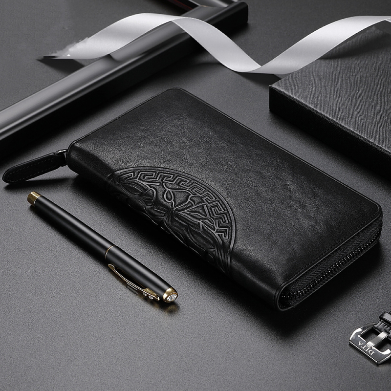 Chic Leather New Trendy Brand Soft Leather Long Clutch Bag Men's Cowhide Zipper Small Clutch Bag Soft Leather Wallet