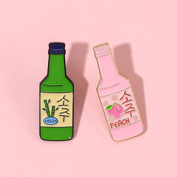 와인 병 음료 귀여운 만화 브로치 금속 배지