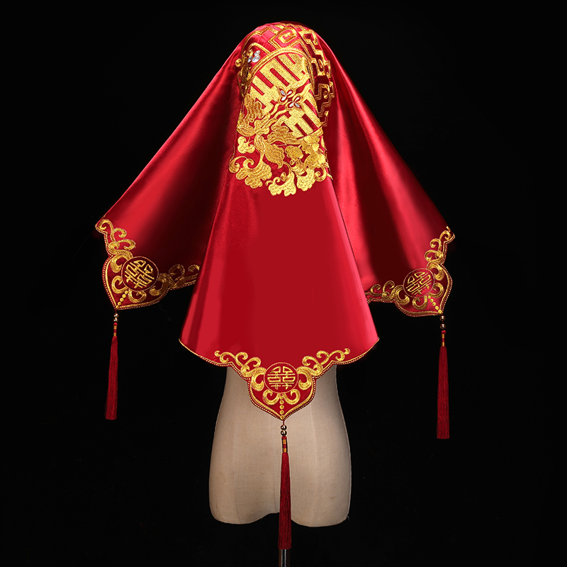 Chinoiserie Wedding Hijab Xiuhe Suit Wedding Red Hijab Douyin Red Gauze Hijab Bridal Veil Red Xiuhe Hijab