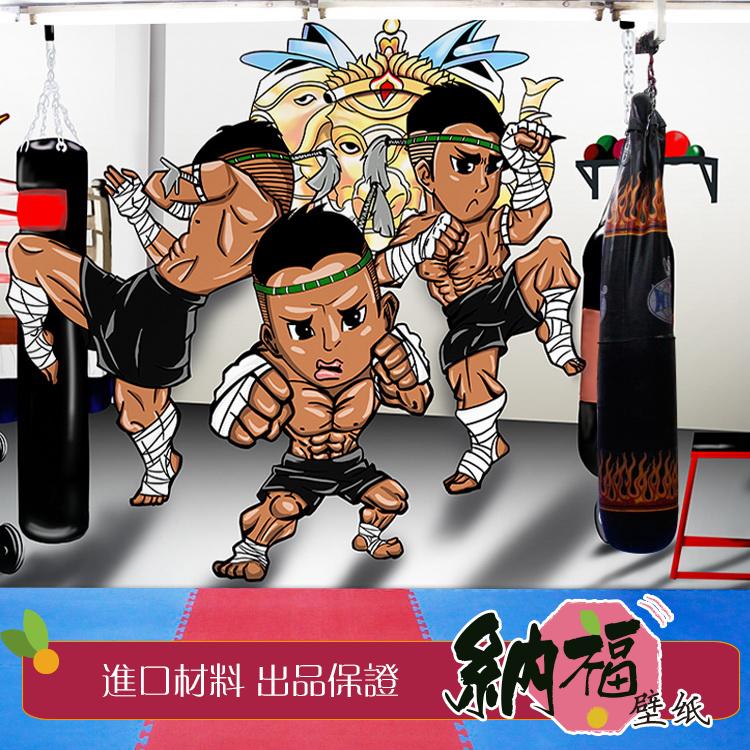 Gym children's sports boxing gym background wall wallpaper 3D cartoon hand-painted children's karate taekwondo wallpaper