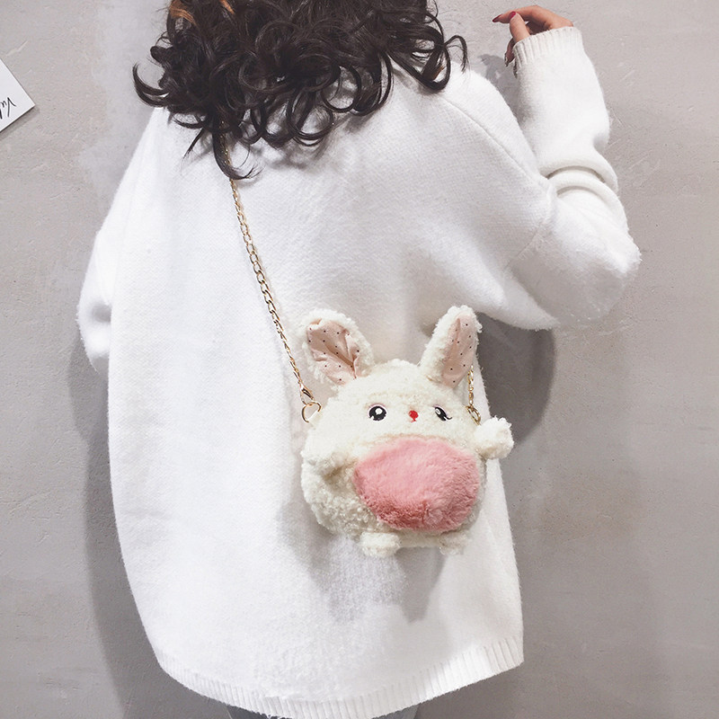 ins plush small bag female 2021 new cartoon cute rabbit bag ugly cute girl mini chain messenger bag