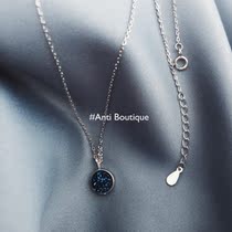 S925 sterling silver simple hanging diamond blue diamond necklace Korean adjustable necklace atmospheric synthetic blue crystal clavicle chain