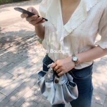 ANTI custom niche platinum gray INS bloggers recommend knotted silk bag satin dumpling bag handbag satin bread