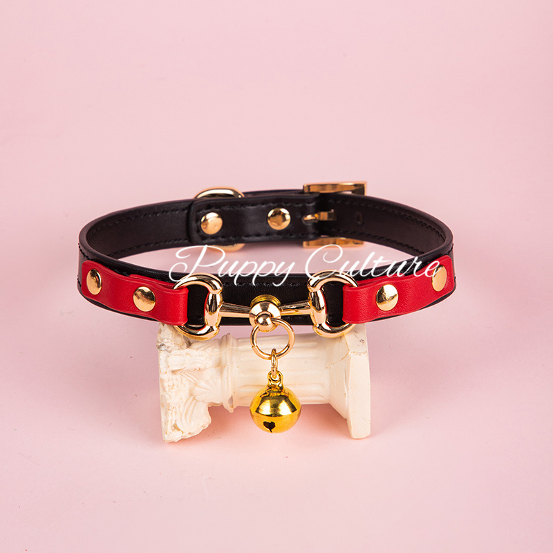 Puppy Culture*Pu Material Bell Collar Choker Neck Accessory Neck Strap Unisex m Neck Ring Dog Tag Engraving