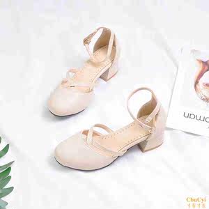 绑带鞋女小清新高跟鞋包头凉鞋女夏韩版中跟少