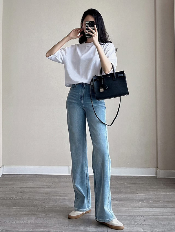 Try-On Pants: Ins Classic Retro Baguette Pants That Make Your Legs Look Longer! Korean Style High-Waisted Stretchy Straight-Leg Jeans for Work